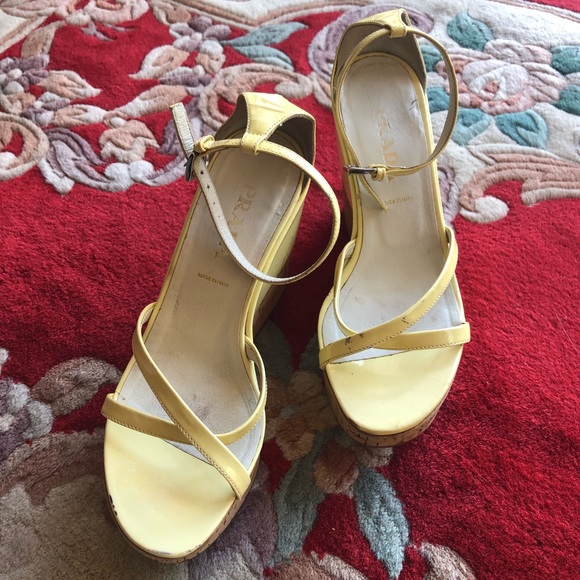 PRADA Patent Leather Cork Wedge Sandal Authentic - Picture 2 of 15